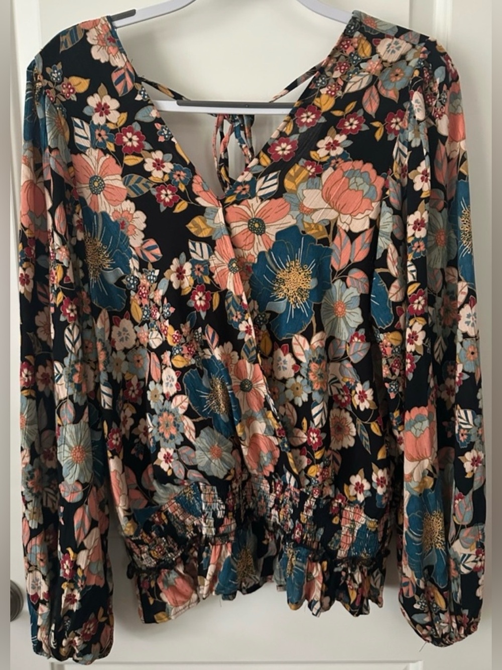 NWT Buckle Angie Floral Boho Peasant Top XL Cottagecore Smocked Waist Blouse